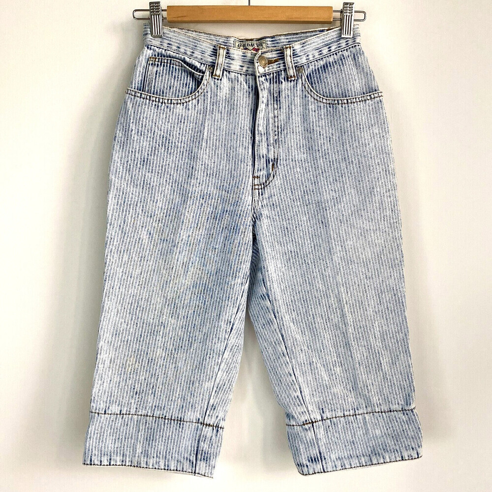 Vintage Jordache Denim Striped High Waist Bermuda Shorts 24"W